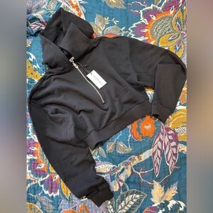 NWT - WeWoreWhat Black Half Zip Cropped Hoodie Size Small